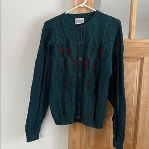 Vintage Teal Cable Knit Cardigan